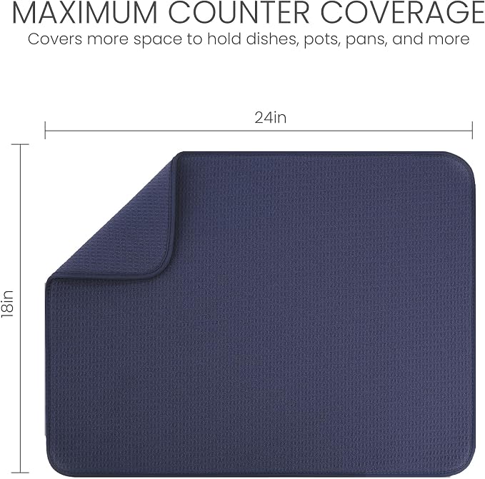Bellemain Dish Drying Mat, Drying Matt Kitchen Counter, 17 x 24 Inch -Navy - Image 2