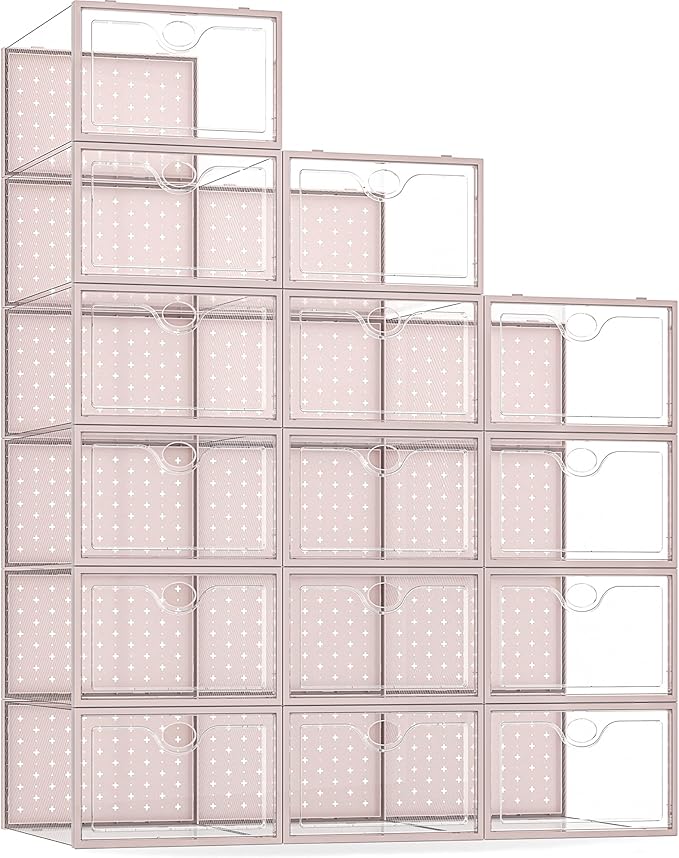 Pinkpum 15 Pack X-Large Shoe Storage Boxes, Shoe Organizer Clear Stackable by Pinkpum