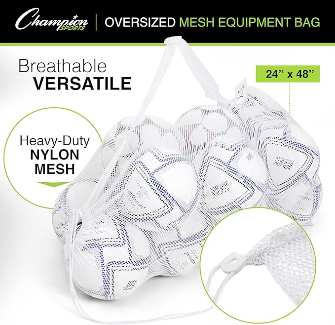 Champion Sports Mesh Equipment Bag – Heavy-Duty Nylon Drawstring Bag - Image 4