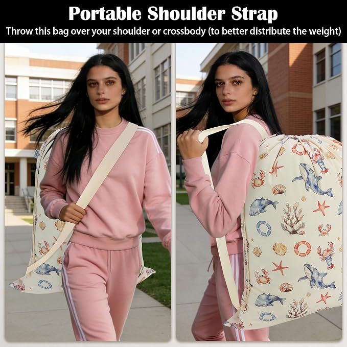 Canvas Laundry Bag with Shoulder Strap & Drawstring - Image 4