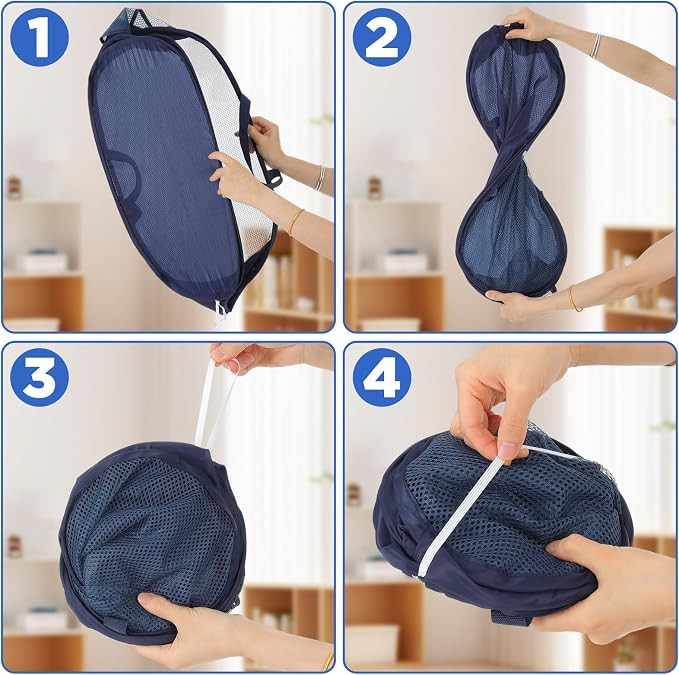 Foldable Laundry Basket Set of 4, Durable Mesh Material, Easy Carry Handles - Image 3