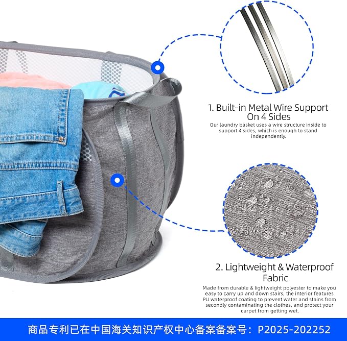Pop Up Laundry Hamper, Holds 1.5 Loads, Honeycomb Breathable Laundry Basket | - Image 4