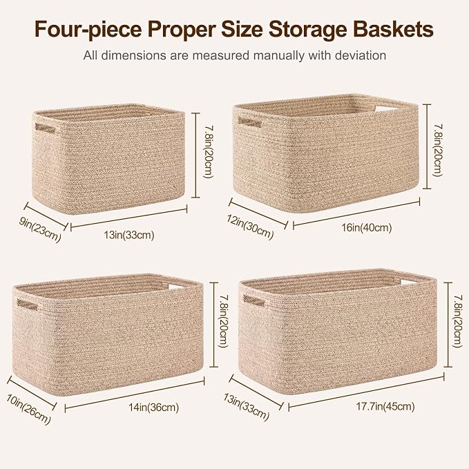 OIAHOMY 4 Pack Storage Baskets for Organizing 20L Cube Storage Bins Brown - Image 2