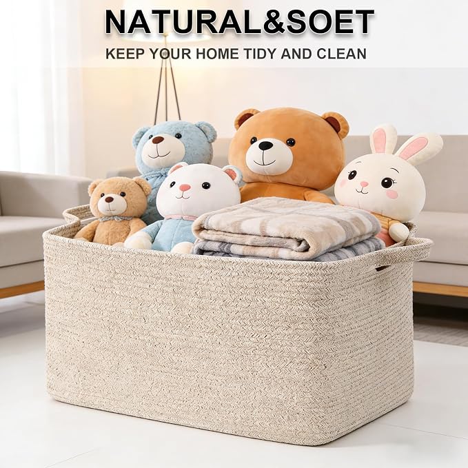 96L Woven Laundry Basket with Handles, Extra Blanket Basket - Image 8