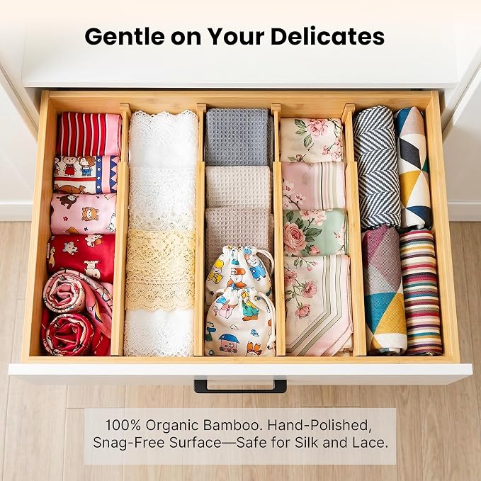 4 Pack 2.36" Bamboo Drawer Dividers, 17-22" Expandable Kitchen Organizers | - Image 6