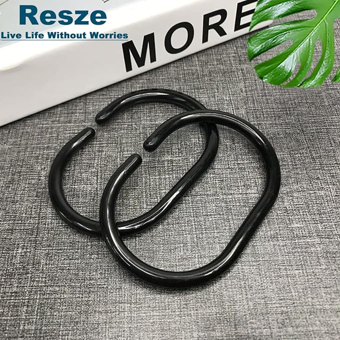 Resze 24 PCS Shower Curtain Rings, Plastic Black Shower Curtain Hooks, C-Shaped - Image 7