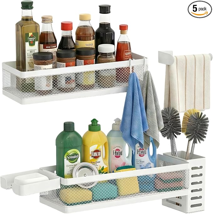 PUSDON 5-in-1 Wide Wall Mount Wrapped Mesh Kitchen Organizer & Shower Caddy Kit by PUSDON