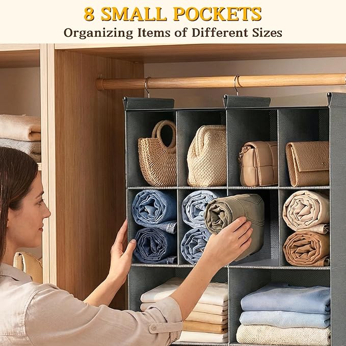 3 Tier Hanging Closet Organizer, 10 Compartments Dual Row Storage, 3 Sturdy - Image 7