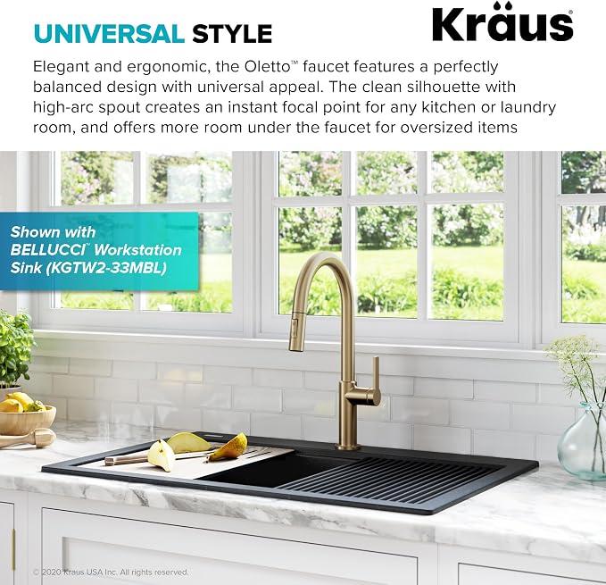 KRAUS Champagne Bronze Pull Down Kitchen Faucet KPF-2820SFACB | 360-degree - Image 2