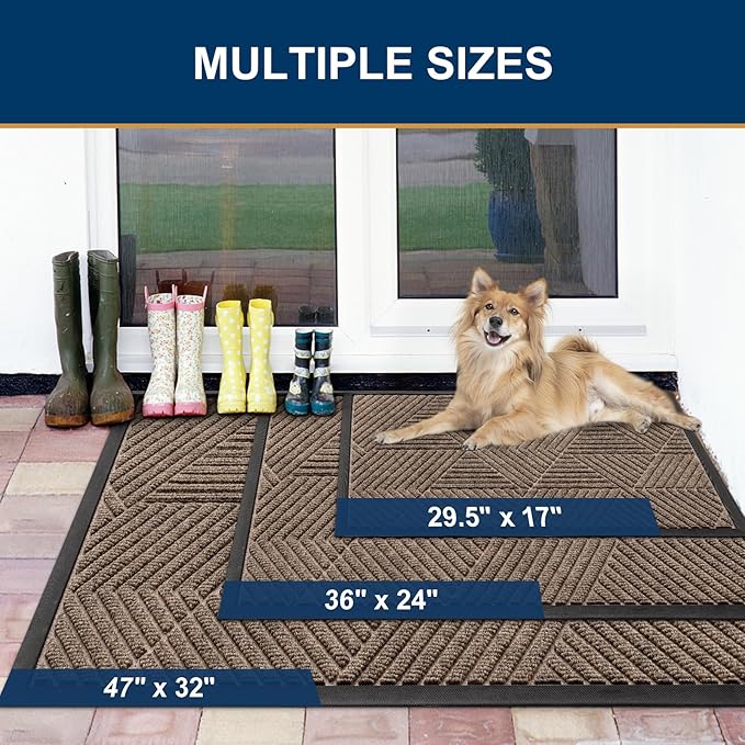 Smiry Front Door Mat Outside Entrance, Heavy Duty Sturdy Natural Rubber Doormat, Trap Dirt and Moisture, Easy Clean Low Profile Mats for Indoor Outdoor Entry, Irregular Triangle (33x21, Brown)