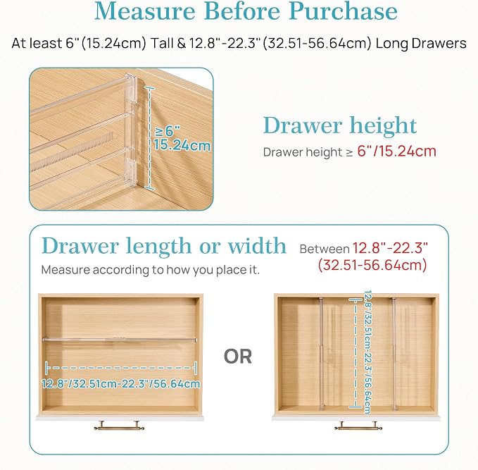 Vtopmart 6" Tall Upgrade Drawer Dividers, 12.8"-22.3" Expandable, 6 Pack | Deep - Image 2
