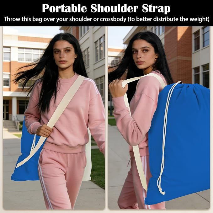 Canvas Laundry Bag with Shoulder Strap & Drawstring - Image 4