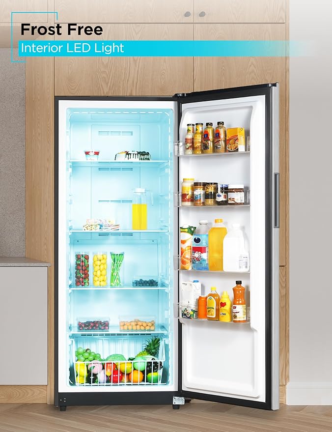 BLACK+DECKER 14 Cu. Ft. Convertible Freezer Refrigerator, Upright Freezer with Glass Shelves, ENERGY STAR rated, Frost Free, BUC1400XS, Stainless Look