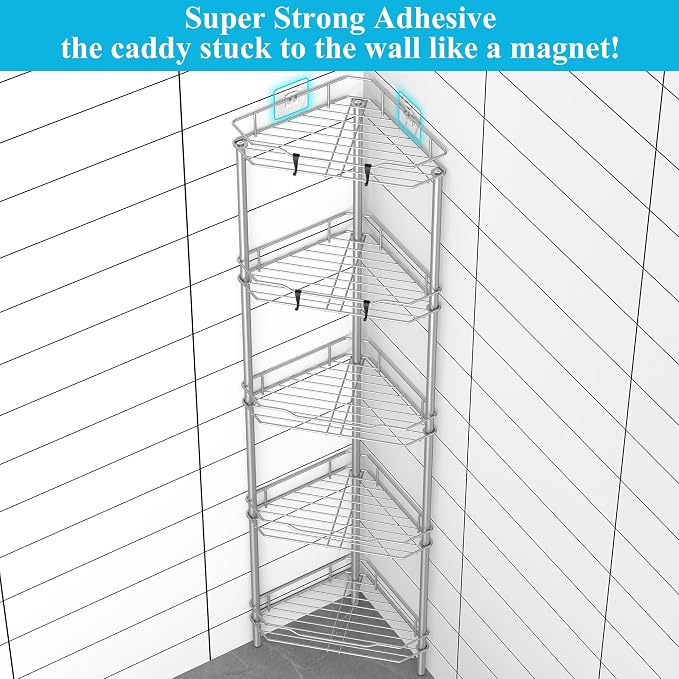 HuggieGems Metal Floor Standing Corner Shower Caddy, 5 Tier - Image 2
