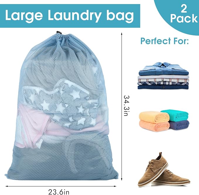 2 Pack Mesh Laundry Bags 23x34 Inch Drawstring Locking - Image 2
