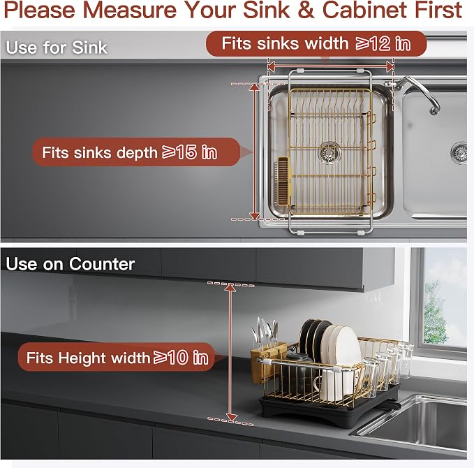 JASIWAY Gold Dish Drying Rack in Sink - Image 3