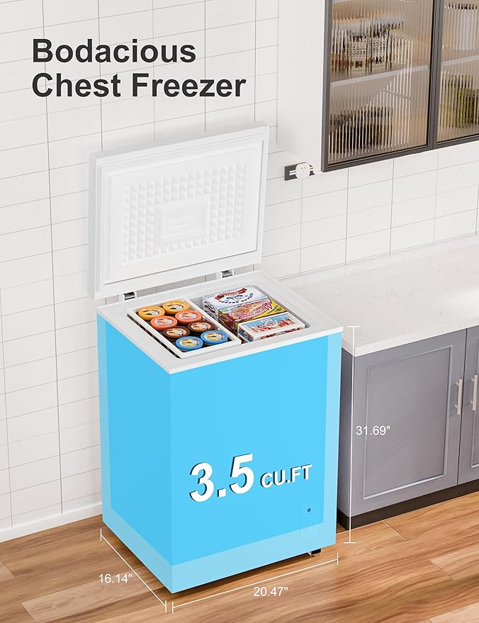 3.5 Cu.Ft Compact Chest Freezer, Energy Saving (0.36kWh/24H) & Ultra-Quiet (<40dB), with Removable Basket, 6-Temp, Manual Defrost Drain, Top Open Door Deep Freezer for Apartment, Dorm, Kitchen, White