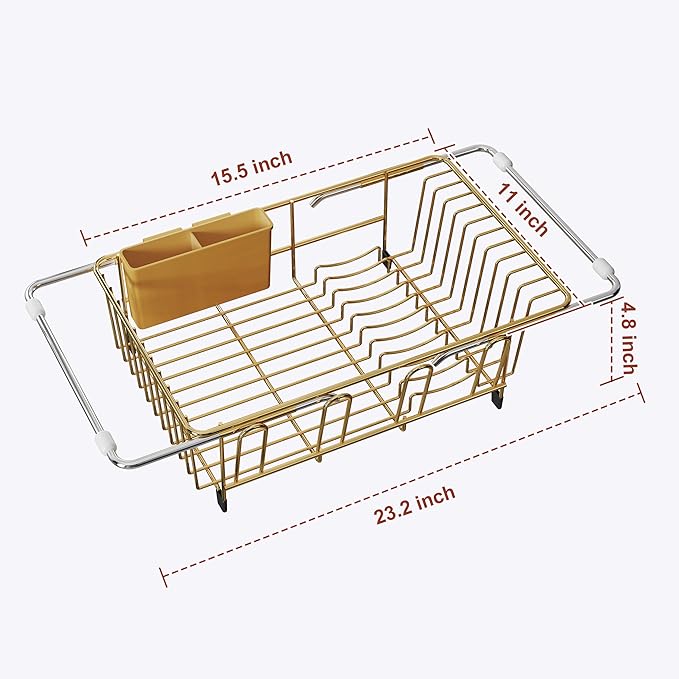 JASIWAY Gold Dish Drying Rack in Sink, Dish Drainer - Image 7