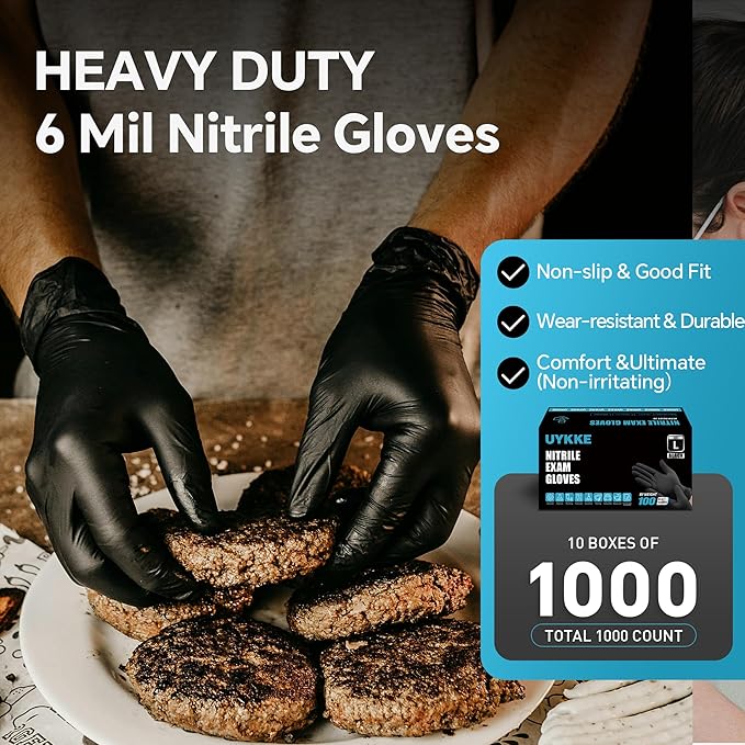 HEAVY DUTY 6 Mil Nitrile Black Gloves Disposable Latex Free Rubber Cooking Cleaning Food Prep Tattoo Gloves 1000PCs