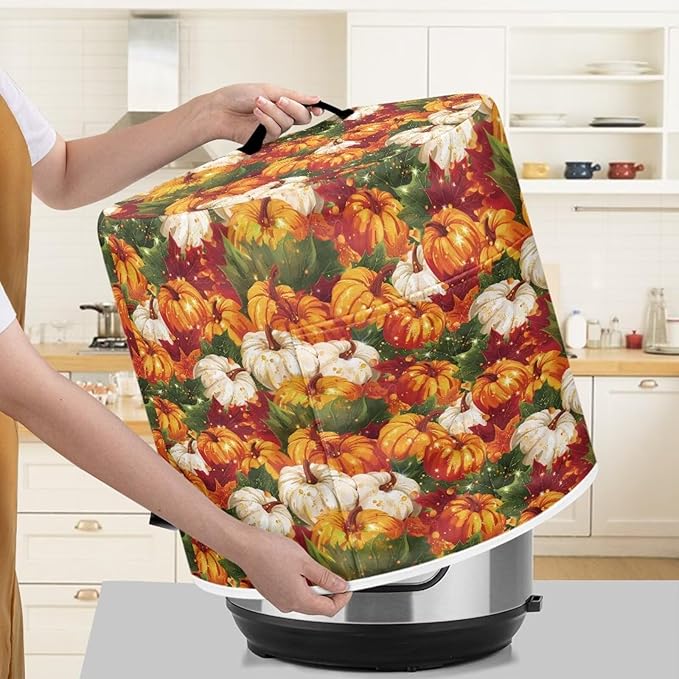 6 Quart Pressure Cooker Dust Cover with Top Handle and Storage Pockets Kitchen Appliance Protector Cover for Air Fryer Rick Cooker Pumpkins Maple Leaf Thanksgiving Day Decor