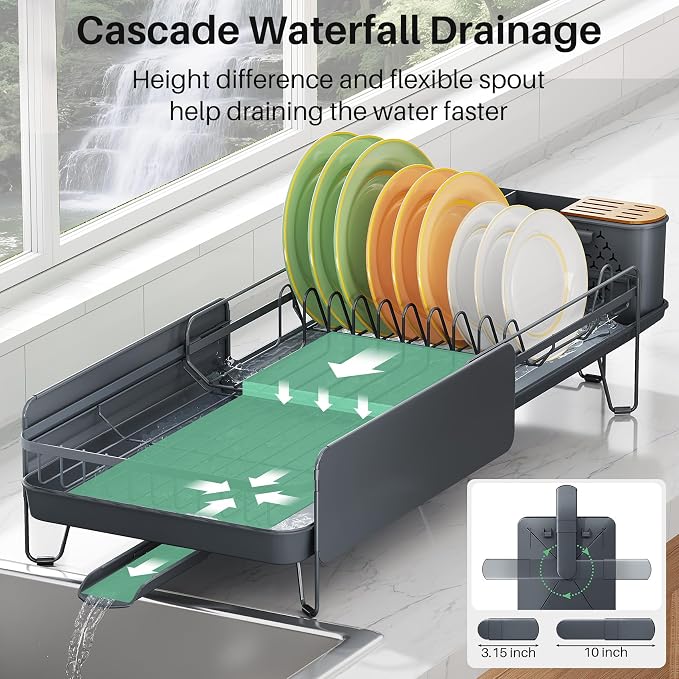 SNTD Large Dish Drying Rack for Kitchen Counter, Expandable, Adjustable Length - Image 4