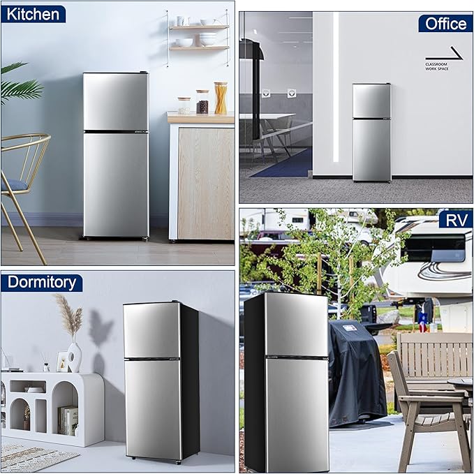4.8 Cu. Ft. Fridge with Freezer, 2-Door Mini Fridge with Freezer, Adjustable Thermostat Small Refrigerator, Dorm Refrigerator for Apartment, Office, Kitchen, Silver