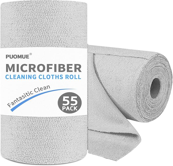 Puomue 55 Pack Microfiber Cleaning Cloth Roll, Tear Away Reusable Paper Towels by Puomue