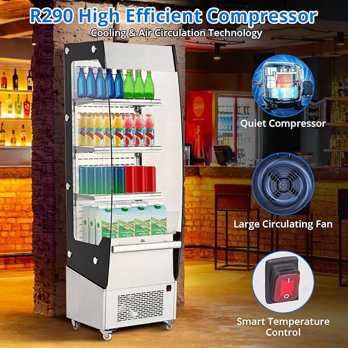 7.8 Cu.Ft Display Refrigerator Cabinet,Glass Door Commercial Fridge,LED Lighting & Adjustable Shelves,Double Glazed, White