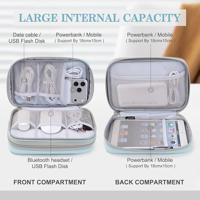 FYY Electronic Organizer, Travel Tech Pouch Bag, Mint Green | Wrist Strap - Image 3