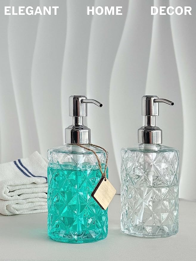 JASAI 2Pack Diamond Embossed Glass Soap Dispenser - Image 6