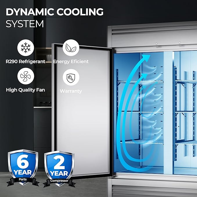 Coolake 82" Commercial Reach-In Refrigerator 3 Solid Doors, 72 Cu.ft Stainless Steel Fan Cooling Upright Fridge 12 Adjustable Shelves, Commercial Fridge for Restaurant Kitchen Cafe Grocery Store