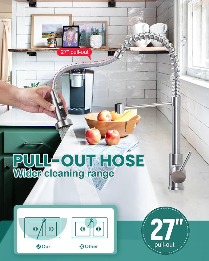 Kitchen Faucets with Pull Down Sprayer: Brushed Nickel 3-Function Kitchen Sink - Image 5