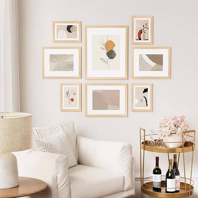 Vittanly 4x6 Picture Frame Set of 2, Solid Wood Frame for Wall or Tabletop, Display Photo 3.5x5 with Mat or 4x6 without Mat, Natural