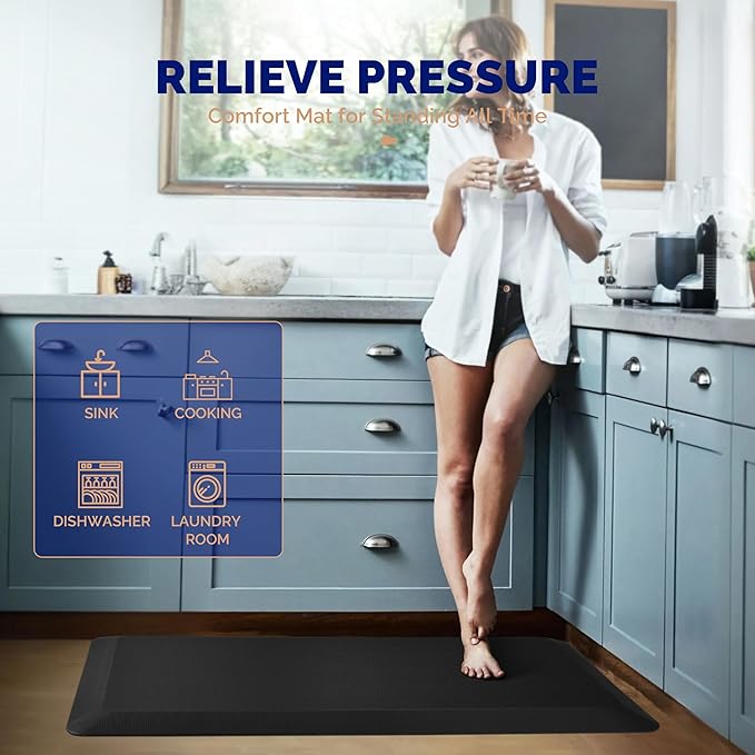 FEATOL Anti Fatigue Mat for Standing, 9/10 Extra Thick Ergonomic Standing Desk Mat, Comfort & Durable Memory Foam Standing Mat at Home,Office All Day (17" x 24", Black, 2PC)