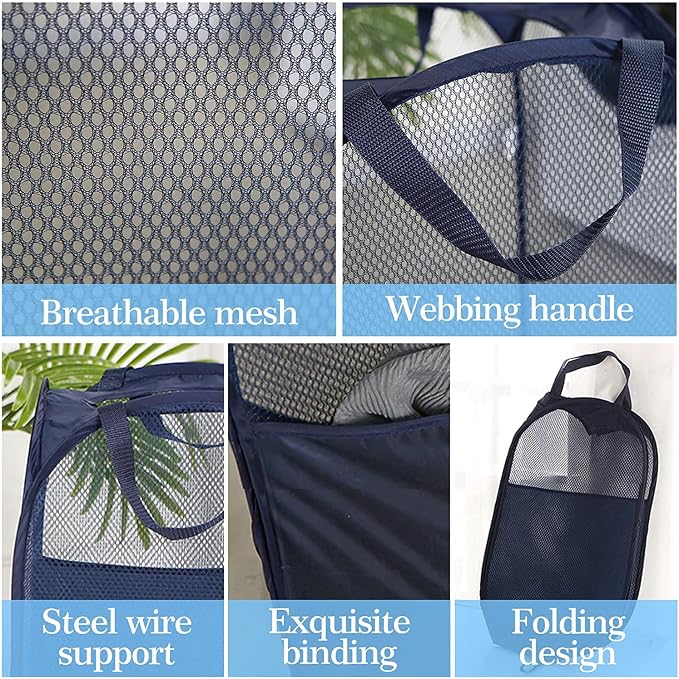 AQQA 9 Pcs Mesh Popup Laundry Hamper Set, Durable Handles, Sturdy Mesh - Image 4