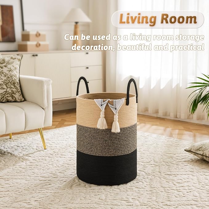 Artfeel Laundry Basket, Woven Cotton Rope Laundry Hamper, 80L - Image 5
