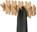 Umbra Picket Coat Rack, Wall Mount 5 Flip-Down Coat Hooks, Natural | Beveled by Umbra