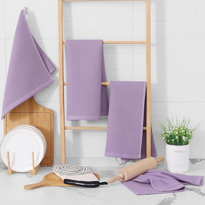 Homaxy 100% Cotton Waffle Weave Kitchen Dish Towels 4-Pack, Lavender | 13 x 28 - Image 6