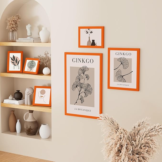 Vittanly 11x17 Picture Frame, Solid Wood Frame with Plexiglass, Includes 8x12 Mat, Wall Hanging for Photos, Home Decor, Orange, 1 Pack