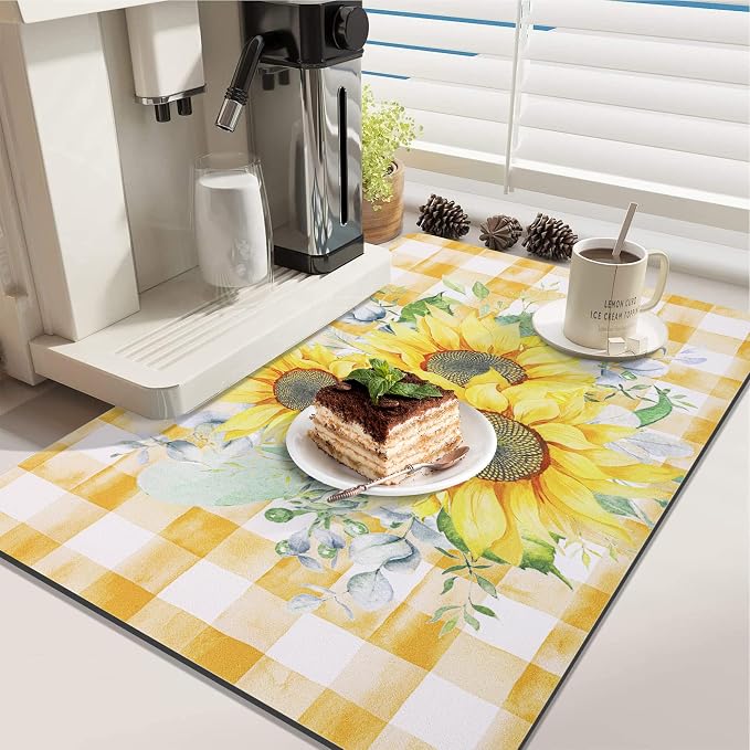 LOKHOM 18"x24" Dish Drying Mat，Sunflower Coffee Mat | Vintage Floral Prints - Image 6