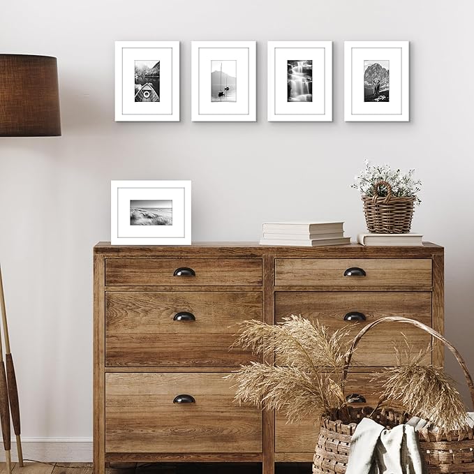 Americanflat 6x8 Picture Frame with Polished Plexiglass - Set of 5 - Use as 3x5 Frame with Mat or Display 6x8 Photo Without Mat - Galleria Collection - Picture Frames for Tabletop and Wall - White