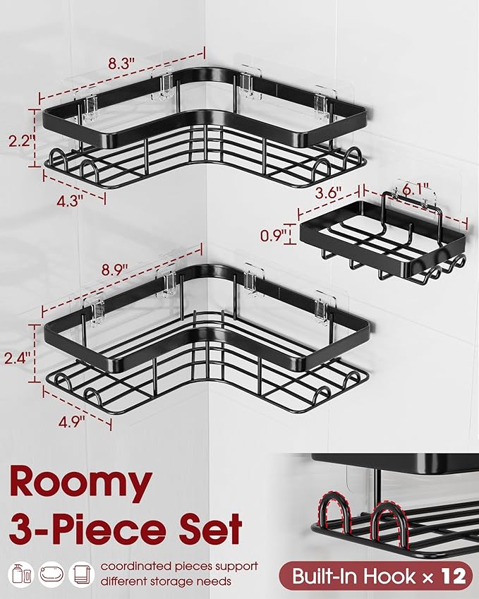 Sakugi Corner Shower Caddy, Soap Holder & Hooks - Image 3