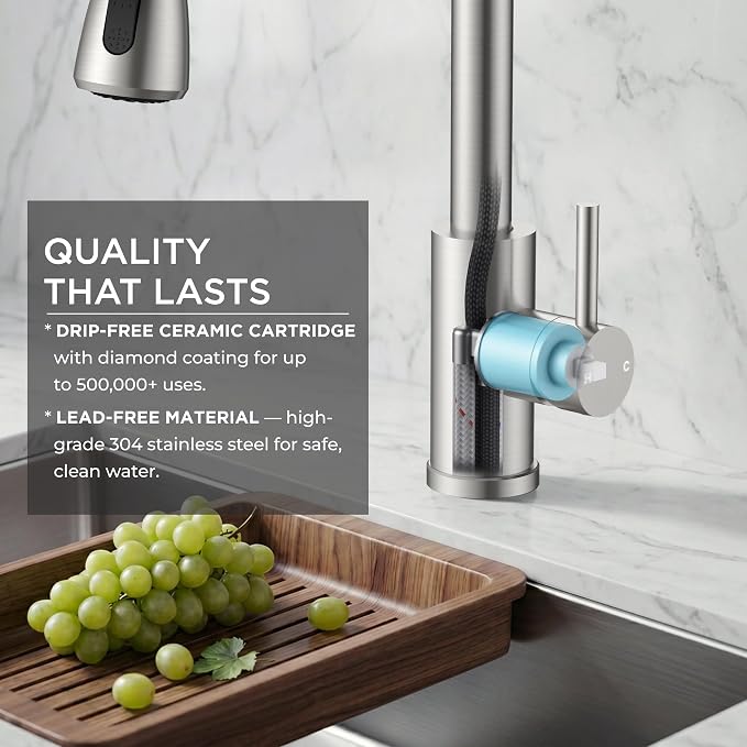 FORIOUS Touch Activated Kitchen Faucets Pull Down Sprayer, Brushed Nickel | - Image 7