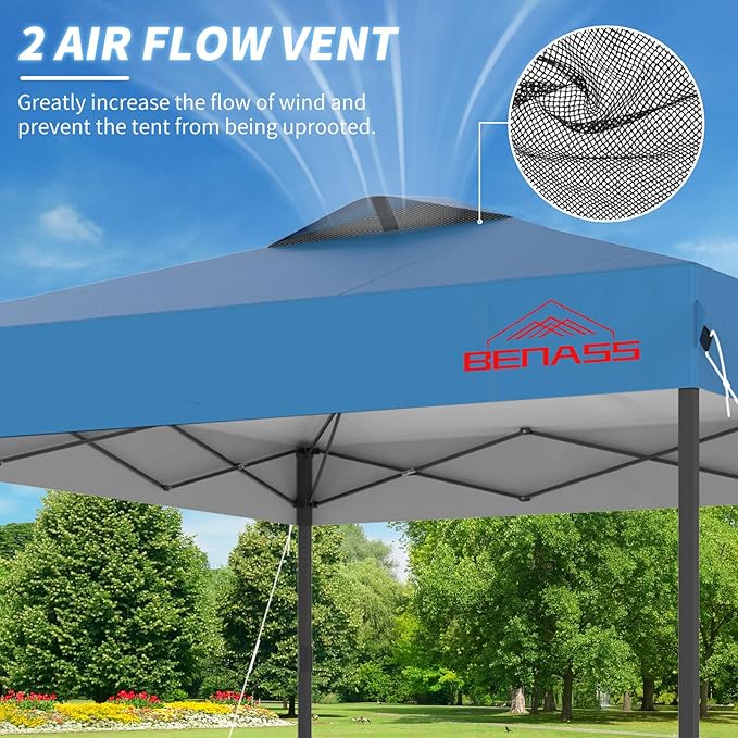 12x12 Pop Up Canopy, Easy Up Canopy Tent, Heavy Duty Tents for Parties, One Person Set Up Event Tent, Light Blue