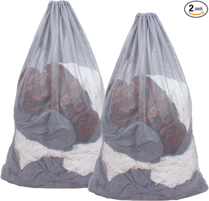 2 Pack Mesh Laundry Bags 24 x 36 Inches Drawstring Bag Grey by DuomiW