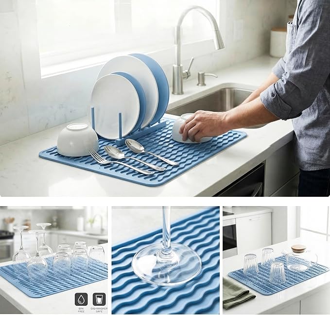 MicoYang Silicone Dish Drying Mat — Quick-Dry Ridges Counter & Sink Pad - Image 4
