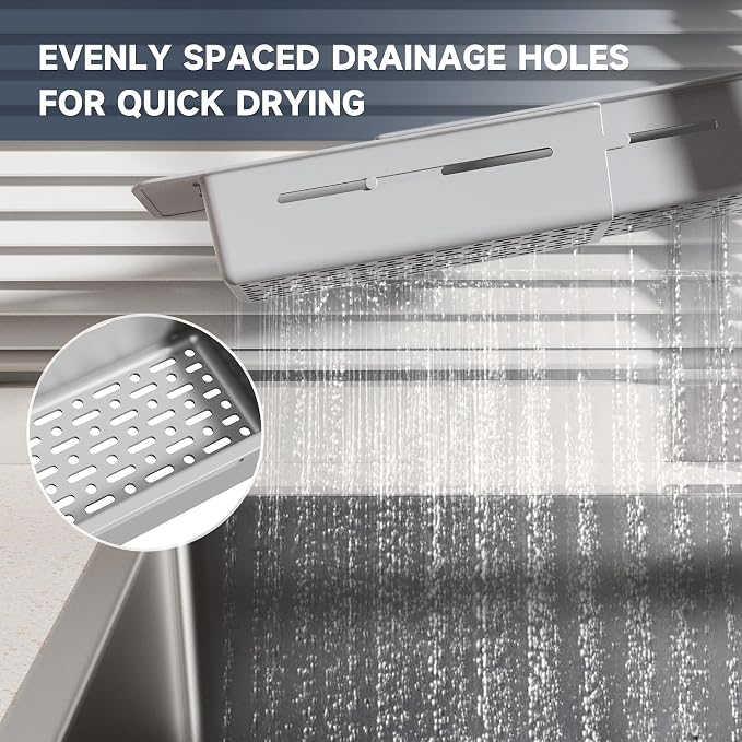 NiHome Extendable Kitchen Sink Caddy Extra Long Brush Sponge Storage Holder - Image 8
