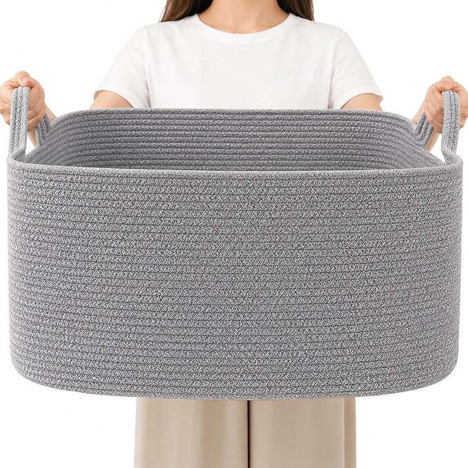 96L Woven Laundry Basket with Handles, Extra Blanket Basket by HZFTJOY