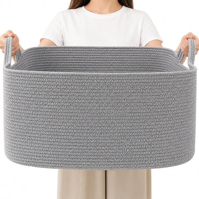 65L Large Laundry Basket with Handles, Woven Blanket Basket by HZFTJOY