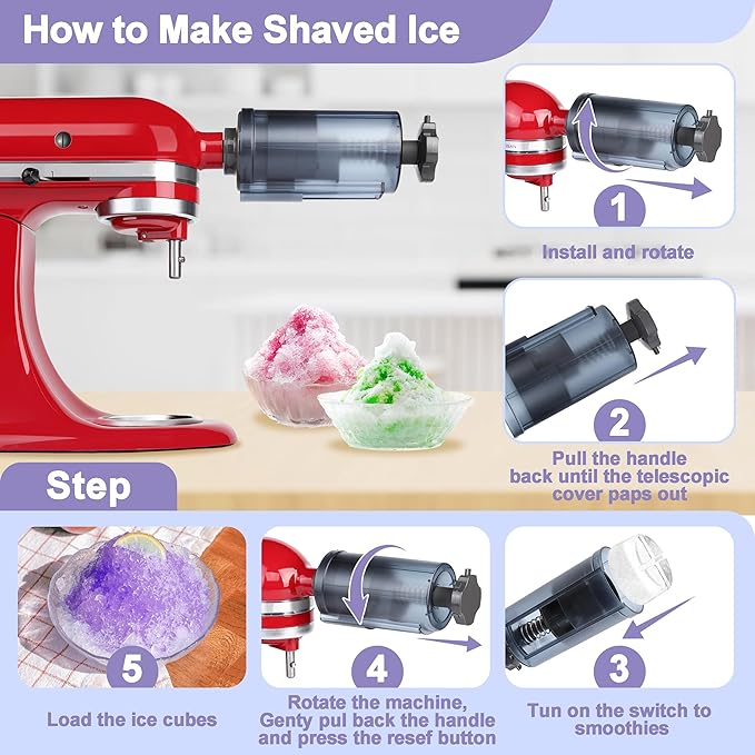 Shaved Ice Attachment for KitchenAid Stand Mixer with 16 Ice Molds, Snow Cone Maker, Ice Shaver Accessories for Stand Mixers Create Fluffy Snow-like Ice Treats at Home
